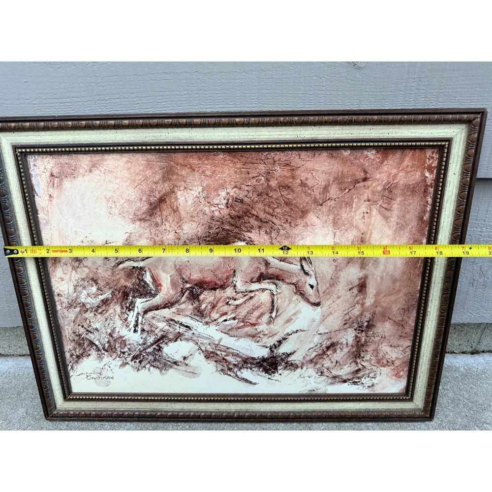 Original Signed David E Garrison Deer Wildlife Conte Crayon Framed Artwork - Picture 6 of 12